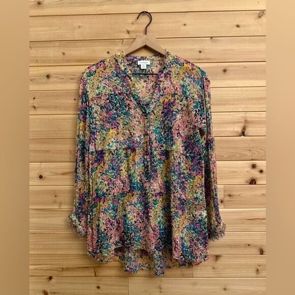 Sundance Size XSmall Cupro Evelina Lined Pleated Relaxed Fit Colorful Blouse - Picture 1 of 11